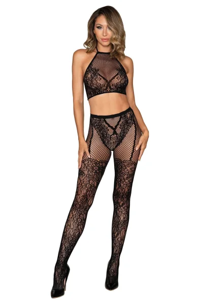 Bralette and Pantyhose - One Size - Black