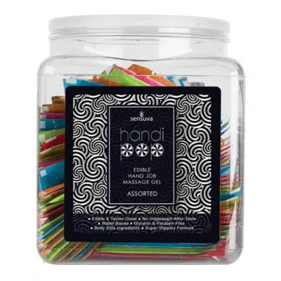 Handipop Hand Job Massage Gel Assorted Flavor 100 Piece Single Use Packet Tub
