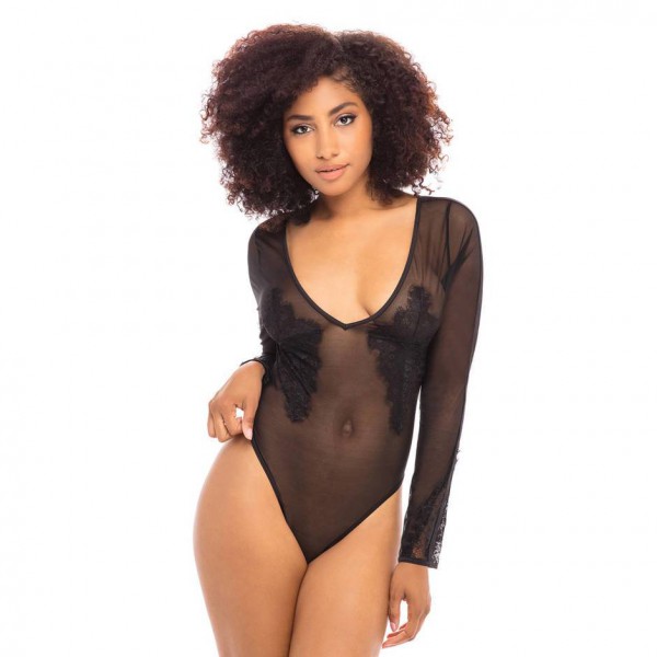 Oh La La Cheri Black Long Sleeve Mesh and Lace Body
