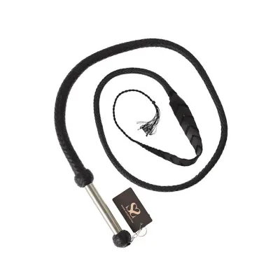 Bound X Heavy Leather Leaf Tip Whip With Metal Handle