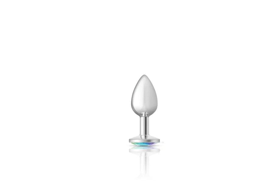 Cheeky Charms - Silver Metal Butt Plug - Round - Clear - Small