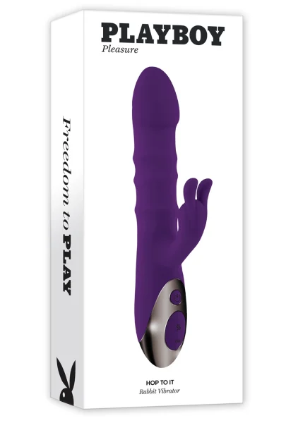 Playboy Pleasure Hop To It Waterproof Rechargeable Silicone Thrusting Rabbit Vibrator - Purple