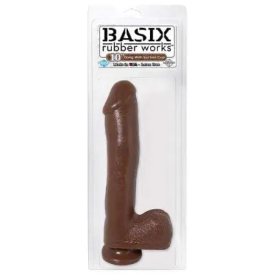Basix Rubber Works 10 Inch Dong With Suction Cup Brown
