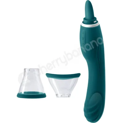 Inya Triple Delight Green 3 in 1 Vibrator With Tongue Stimulator Suction Cups