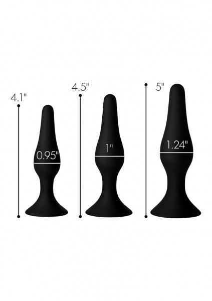 Triple Spire Tapered Silicone Anal Trainer Set of 3 - Black - Small Butt Plug