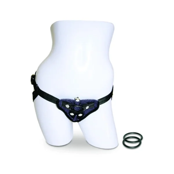 Vibrating Velvet Harness Strap On Harness Black