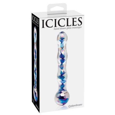 Icicles No 8 Blue Spiral Wave Glass Dildo