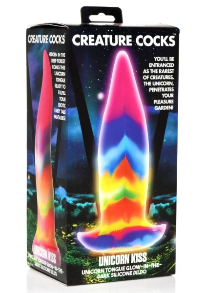 Unicorn Tongue Rainbow Glow In The Dark 7.4" Silicone Suction Cup Dildo By Creature Cocks