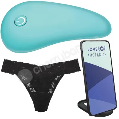 Love Distance Span Teal App Controlled Clit Vibrator With Black Panties