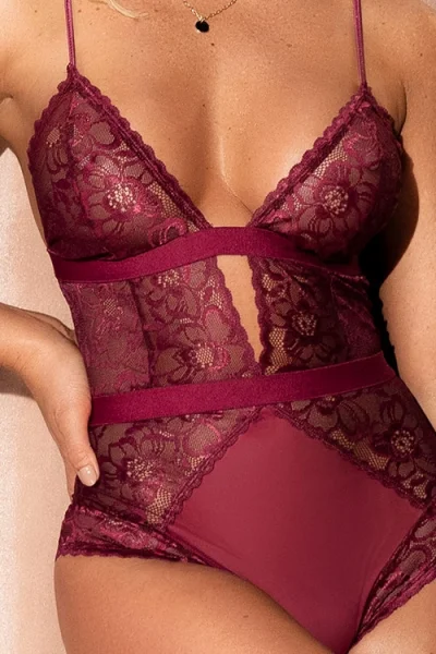 Mapale by Espiral Burgundy Babe Floral Lace Bodysuit