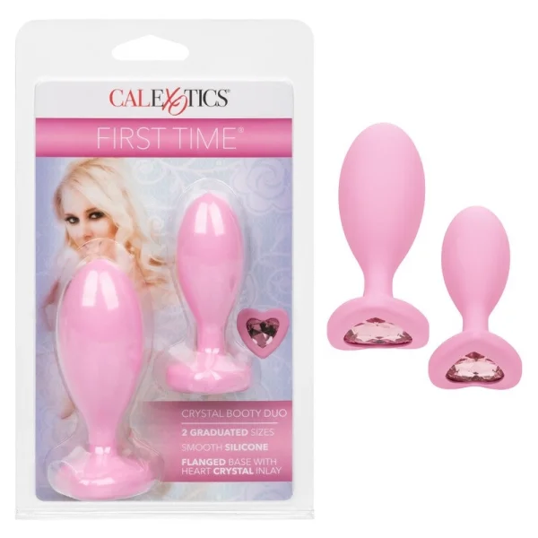 First Time Crystal Booty Duo Silicone Anal Plug 2 Piece Set By CalExotics - Purple