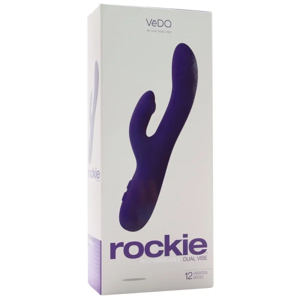 ROCKIE 12 Function Rechargeable Silicone Rabbit Style Vibrator By VeDO - Indigo