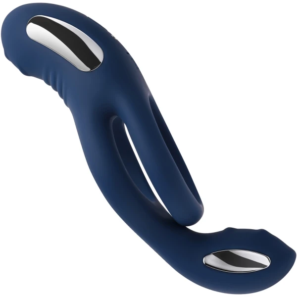 Zero Tolerance Ring Around The Rosy Silicone Vibrating Double Cock Ring & Ball Stimulator - Blue