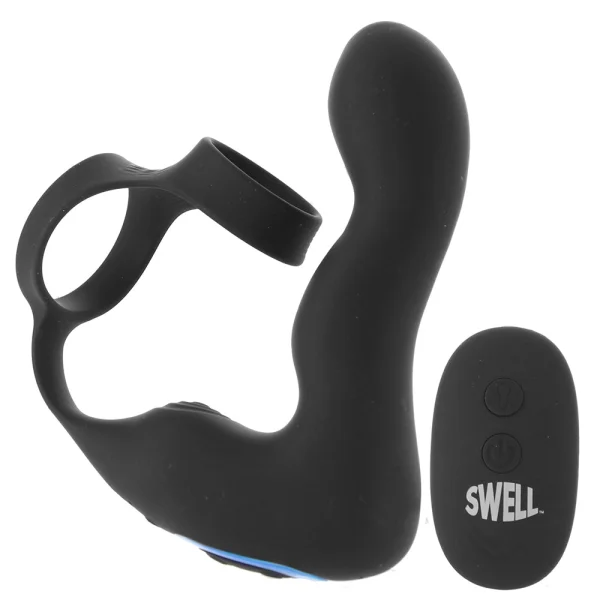 Swell 10X Inflatable Rechargeable Silicone Vibrating Prostate Plug With Cock & Ball Ring & Remote - Black — image 15 of 15