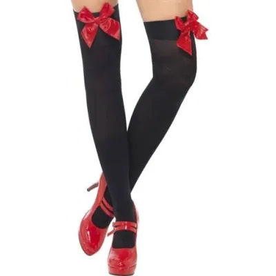 Thigh High Stockings With Red Bow Black Fv 29331