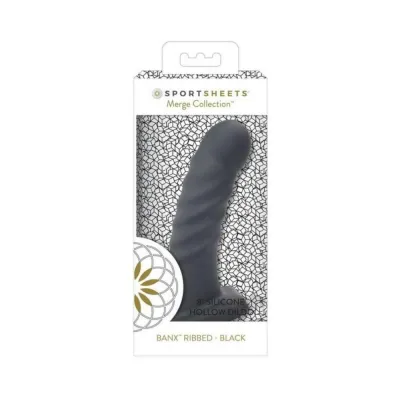 Sportsheets Banx Ribbed Hollow 8 In Dildo Black