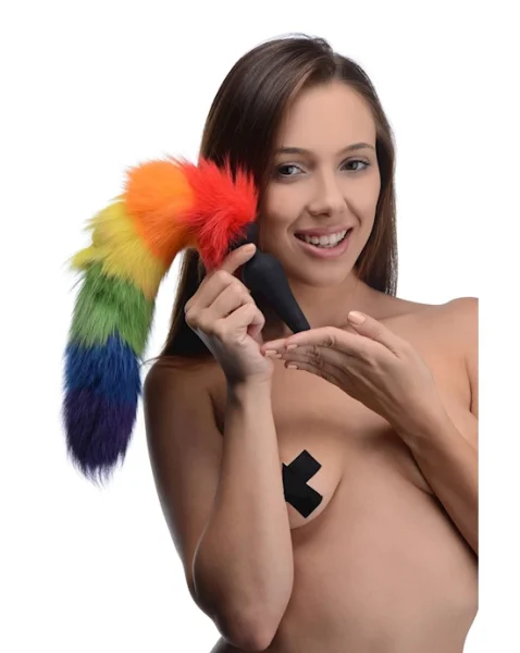 Rainbow Tail Silicone Anal Plug - Rainbow - 17 Inch