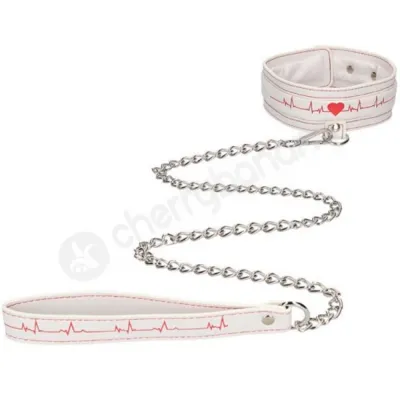 Ouch Nurse Theme White Adjustable Collar With Removable Leash