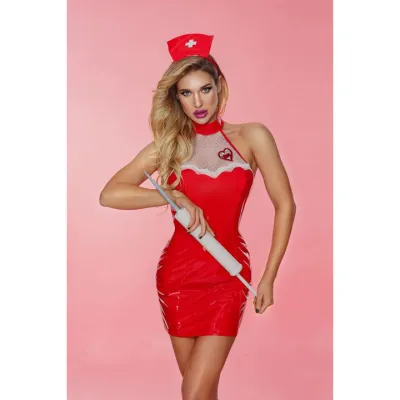 Bondara Flirt Red Hot Nurse PVC Two Piece Costume