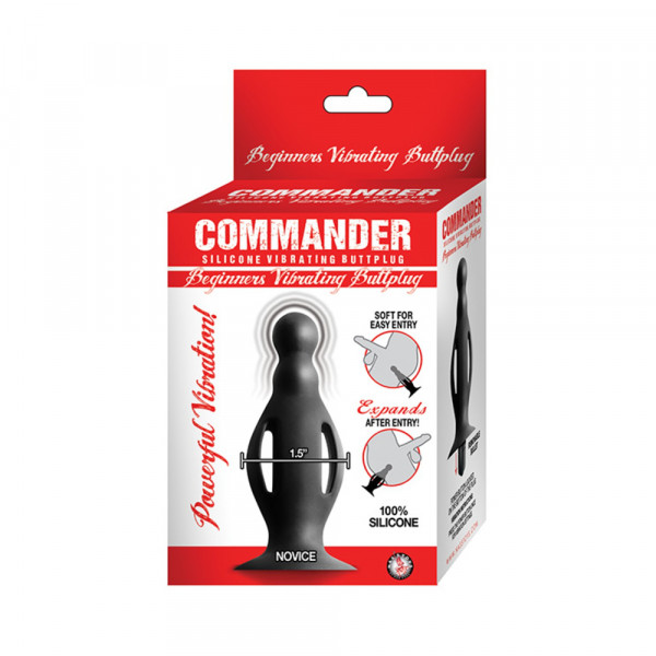 Commander Beginners Vibrating Buttplug Removeable Bullet Suction Cup Base Silicone Black