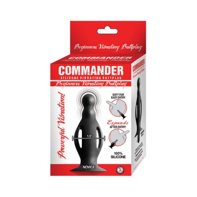 Commander Beginners Vibrating Buttplug Removeable Bullet Suction Cup Base Silicone Black