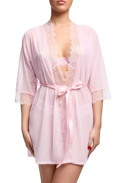 Dita Von Teese Von Follies Seduca Pink Robe with Eyelash Lace Trim