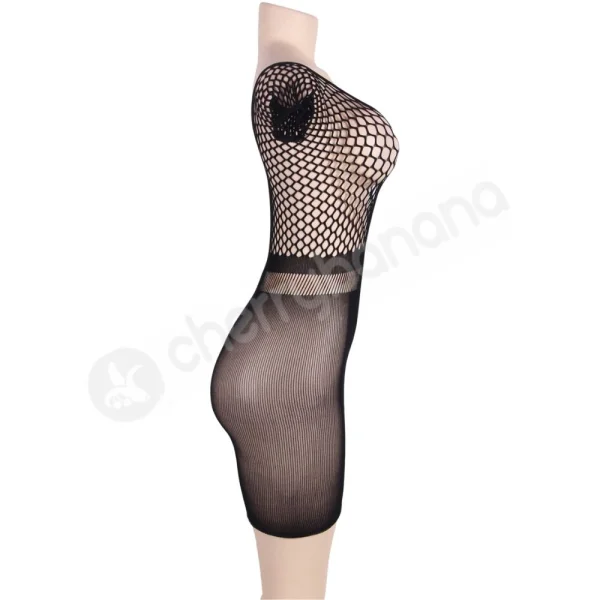 Cherry Banana Black Crotchet Mesh Mini Chemise Dress