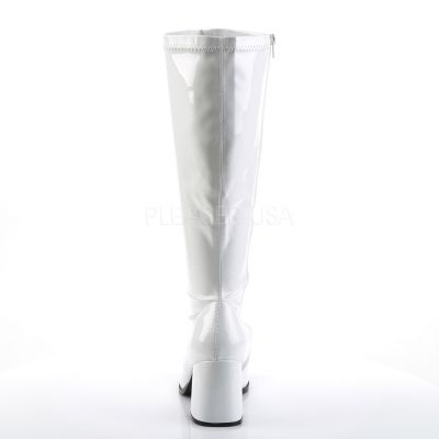 GOGO 300X 3 Wht Stretch Pat Wide Width Gogo Boot Plus Size Side Zip
