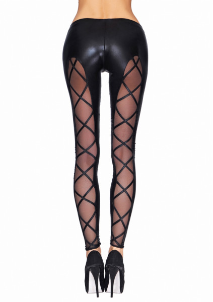 CAMIRI Wetlook and Mesh Leggings - Black - Very Sexy Underwear
