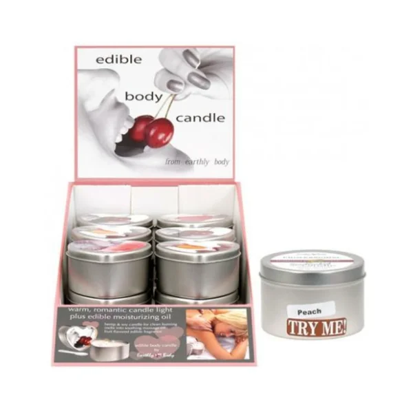 Earthy Body Edible Candle Display + Tester 4 Flavor Heart Tin