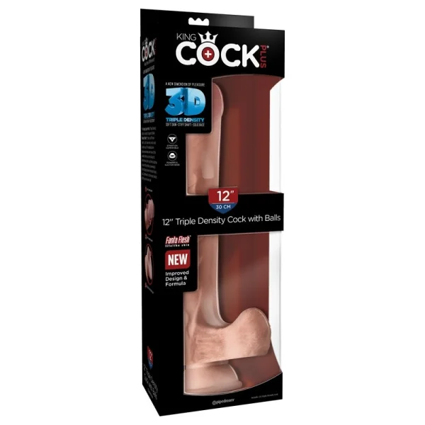 King Cock Plus 12" Triple Density Cock With Balls & Suction Cup Base - Vanilla