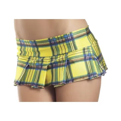 Yellow Plaid Pleated Mini Skirt Medium Large
