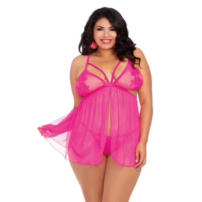 Babydoll and G String Queen Size Hot Pink