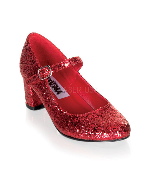 SCHOOLGIRL-50G - 2" Heel Red Glitter Mary Jane School Girl Shoe, Retro