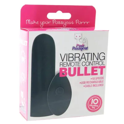 Pink Pussycat Vibrating Remote Control Bullet Black
