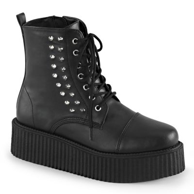 2 inches PF Lace Up Creeper Ankle Boot w Spikes Detail Side Zip