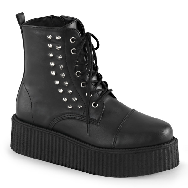 2 inches PF Lace-Up Creeper Ankle Boot w/Spikes Detail, Side Zip