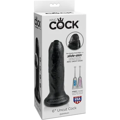 King Cock 6 Uncut Dildo Black Flexible Shaft Foreskin with Suction Base USA Made Pipedream