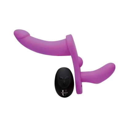 Double Take 10x Vibrating Double Penetration Adjustable Strap on Purple