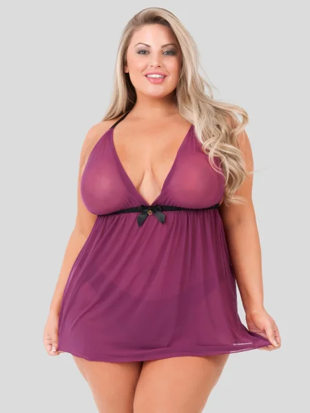 Lovehoney Plus Size Barely There Wine Sheer Babydoll Set