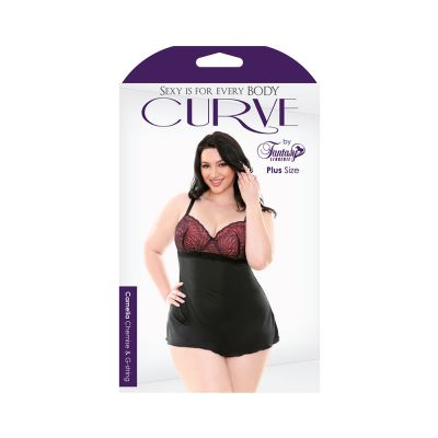 Curve Camelia Contour Cup Lace Microfiber Chemise With G string Pink Coral 3x 4x