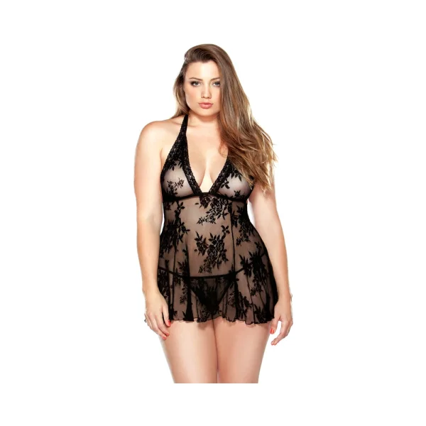 Lace Chemise & Matching G-String Black 1X/2X — image 4 of 9