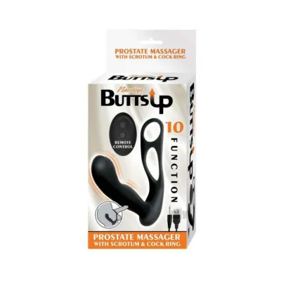Butts Up Prostate Massager With Scrotum Cock Ring Black