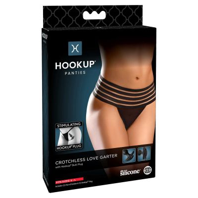 HOOKUP Crotchless Love Garter Black Panty with Plug S L Size