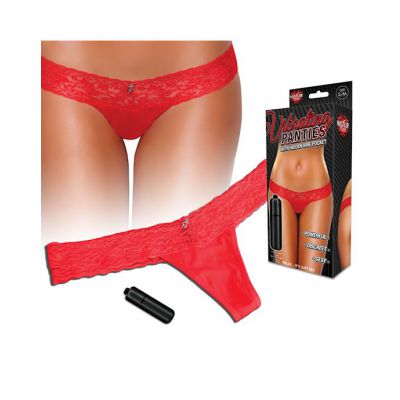Vibrating Lace Thong Red Sm