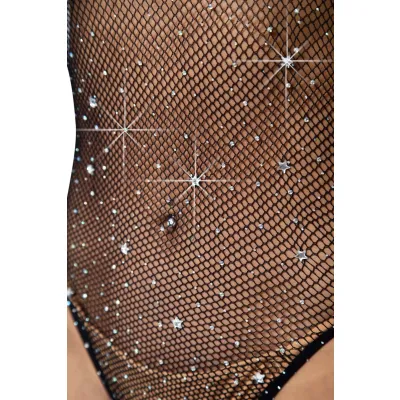 Star Rhinestone Snap Crotch Bodysuit One Size Black