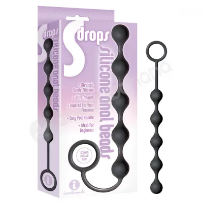 S Drops Black Silicone Anal Beads