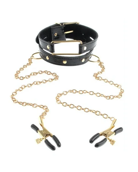 Fetish Fantasy Gold Collar & Nipple Clamps