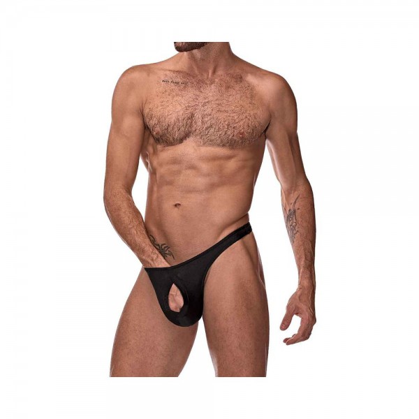 Male Power Nylon Lycra Pull Tab Thong Black OS