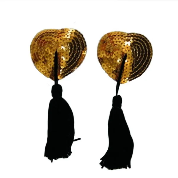 Sequin Heart Nipple Pasties with Tassels - One Size Fits All — image 9 of 9